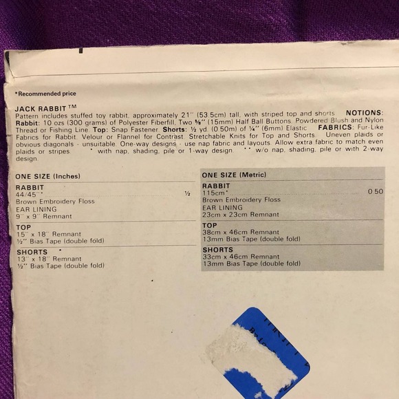 Butterick 4729 Plush Jack Rabbit pattern - Picture 3 of 4